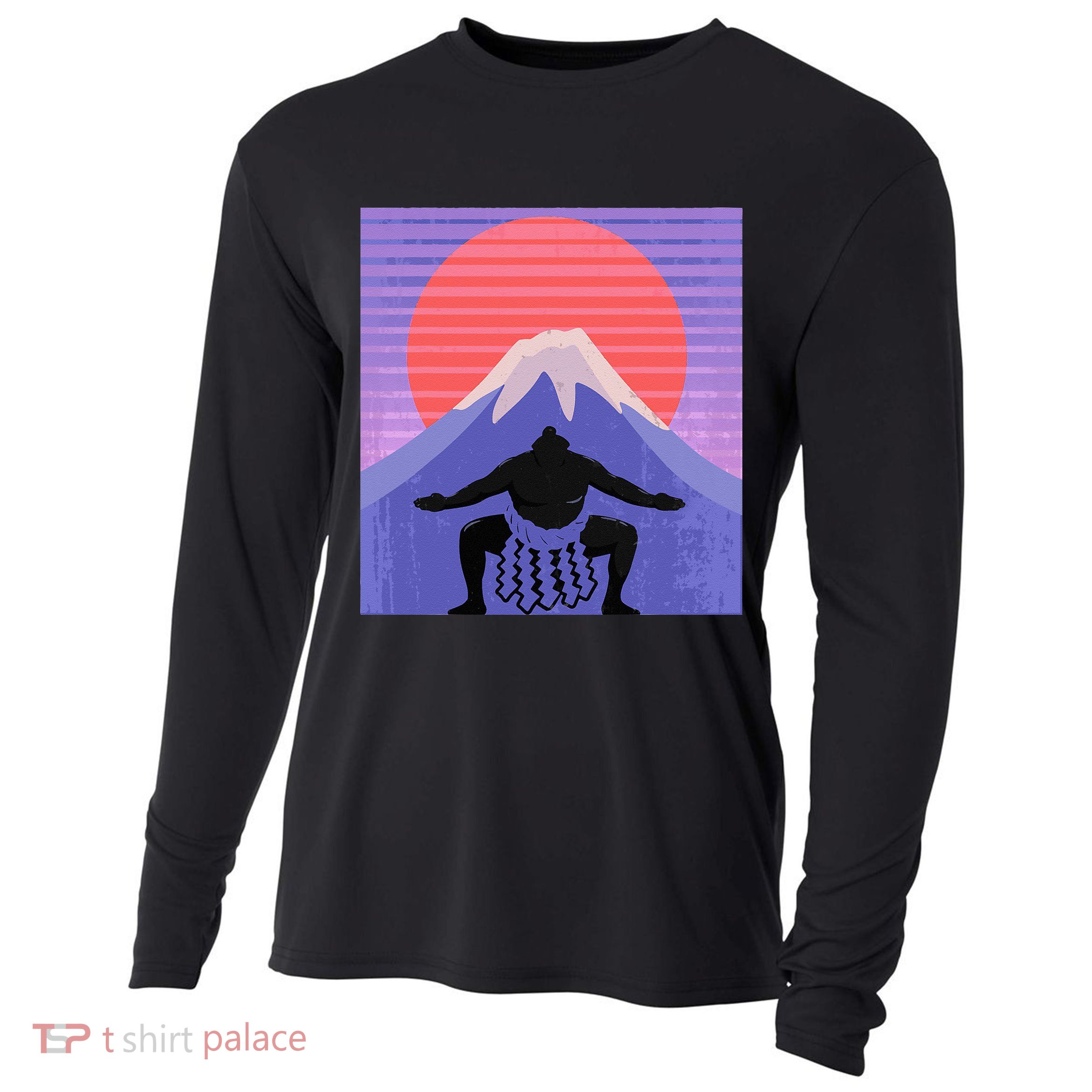 Japanese Sumo Wrestler In Mawashi Japan Mt. Fuji Aesthetic Cooling Performance Long Sleeve Crew
