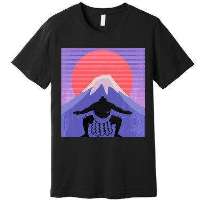 Japanese Sumo Wrestler In Mawashi Japan Mt. Fuji Aesthetic Premium T-Shirt