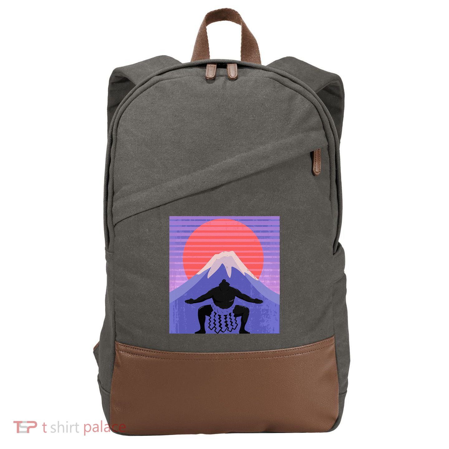 Japanese Sumo Wrestler In Mawashi Japan Mt. Fuji Aesthetic Cotton Canvas Backpack