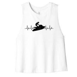 Jet Ski Water Skier Heartbeat Stand Up Racing Jet Ski Lover Great Gift Women's Racerback Cropped Tank