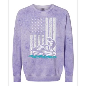 Jet Skiing Water Ski Athletic Usa American Flag Gift Colorblast Crewneck Sweatshirt