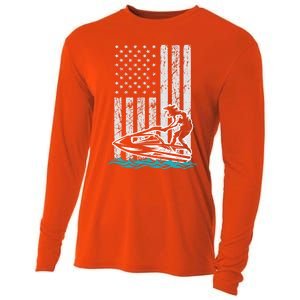 Jet Skiing Water Ski Athletic Usa American Flag Gift Cooling Performance Long Sleeve Crew