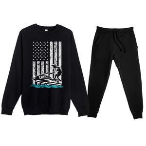 Jet Skiing Water Ski Athletic Usa American Flag Gift Premium Crewneck Sweatsuit Set