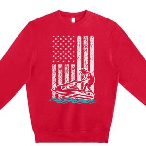 Jet Skiing Water Ski Athletic Usa American Flag Gift Premium Crewneck Sweatshirt