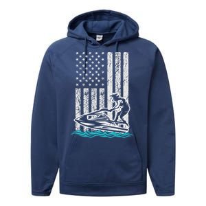 Jet Skiing Water Ski Athletic Usa American Flag Gift Performance Fleece Hoodie