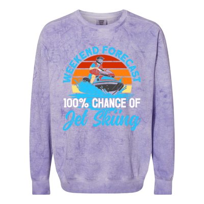 Jet Skiing Weekend Forecast 100% Chance Of Jet Skiing Jetski Gift Colorblast Crewneck Sweatshirt