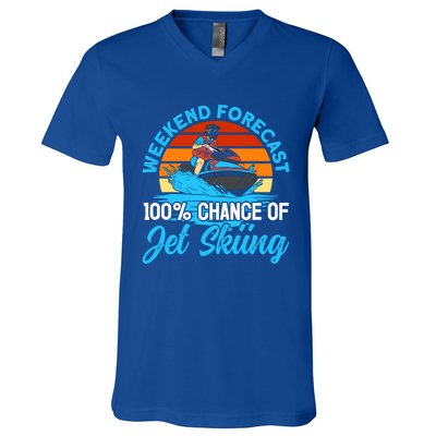 Jet Skiing Weekend Forecast 100% Chance Of Jet Skiing Jetski Gift V-Neck T-Shirt