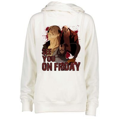 Jason See You On Friday Jason Halloween Horror Womens Funnel Neck Pullover Hood