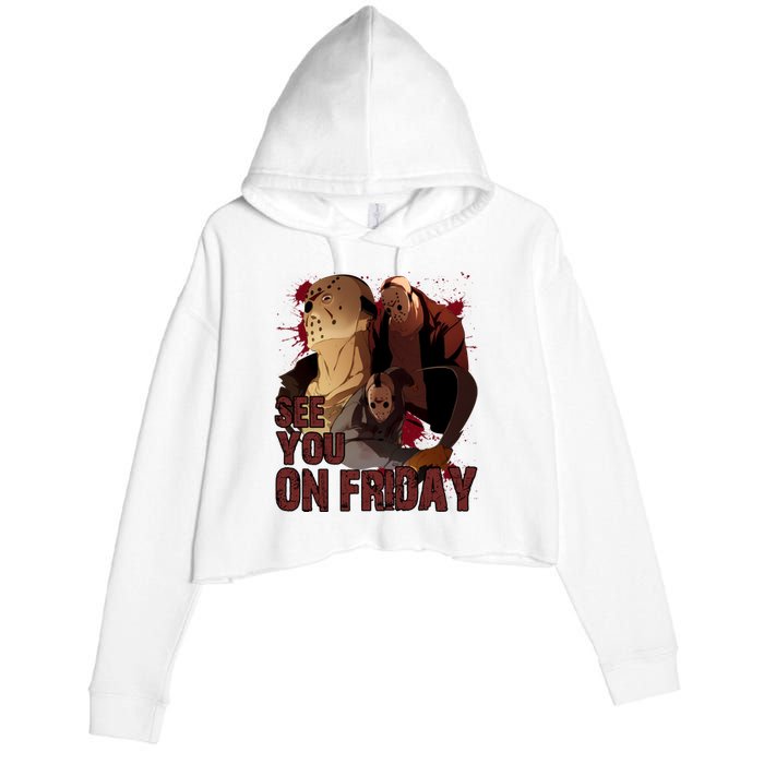 Jason See You On Friday Jason Halloween Horror Crop Fleece Hoodie