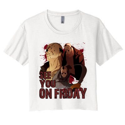 Jason See You On Friday Jason Halloween Horror Women's Crop Top Tee