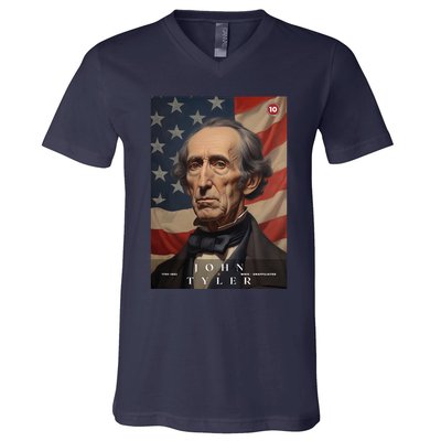 John Tyler 10th President Of The United States Portrait V-Neck T-Shirt