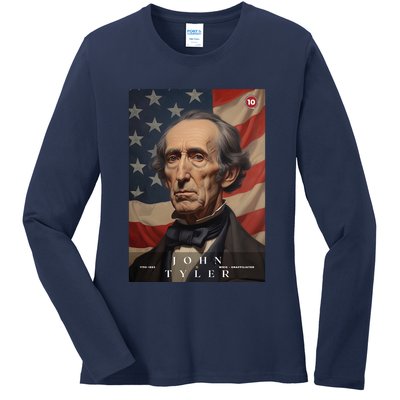 John Tyler 10th President Of The United States Portrait Ladies Long Sleeve Shirt