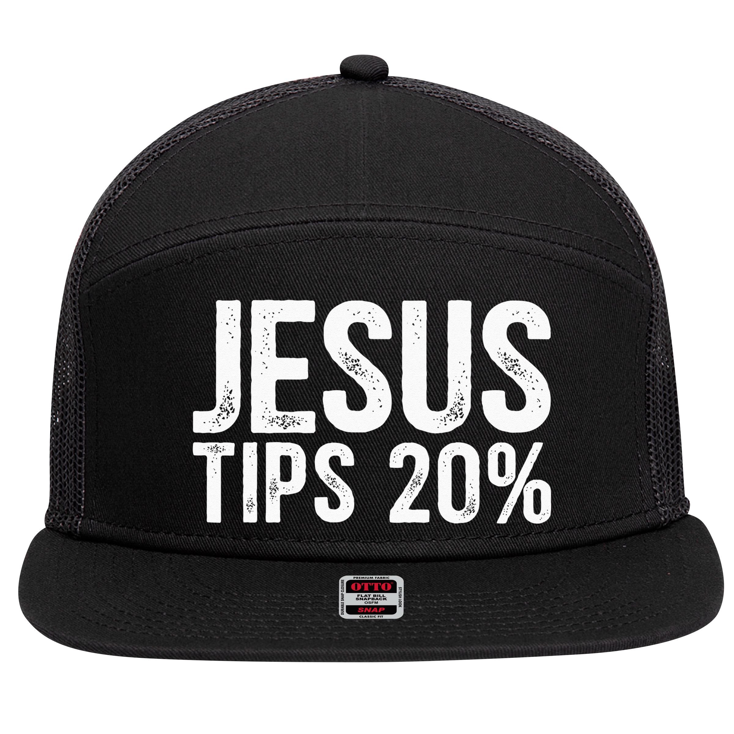 Jesus Tips 20 Funny Waiter Waitress Bartender Mixologist 7 Panel Mesh Trucker Snapback Hat