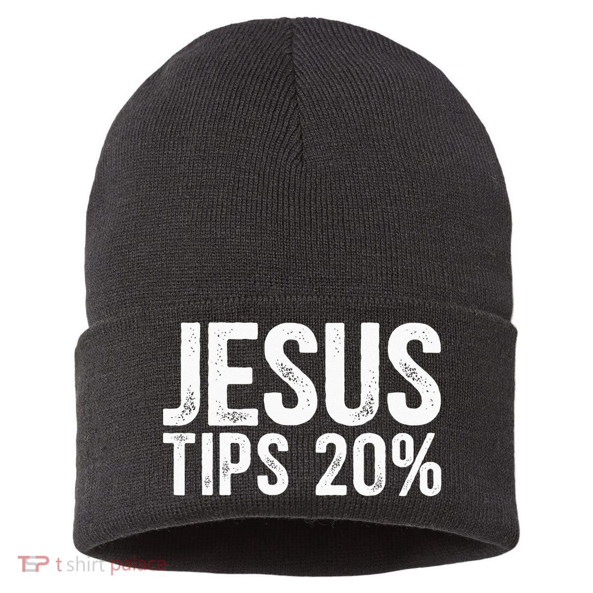 Jesus Tips 20 Funny Waiter Waitress Bartender Mixologist Sustainable Knit Beanie