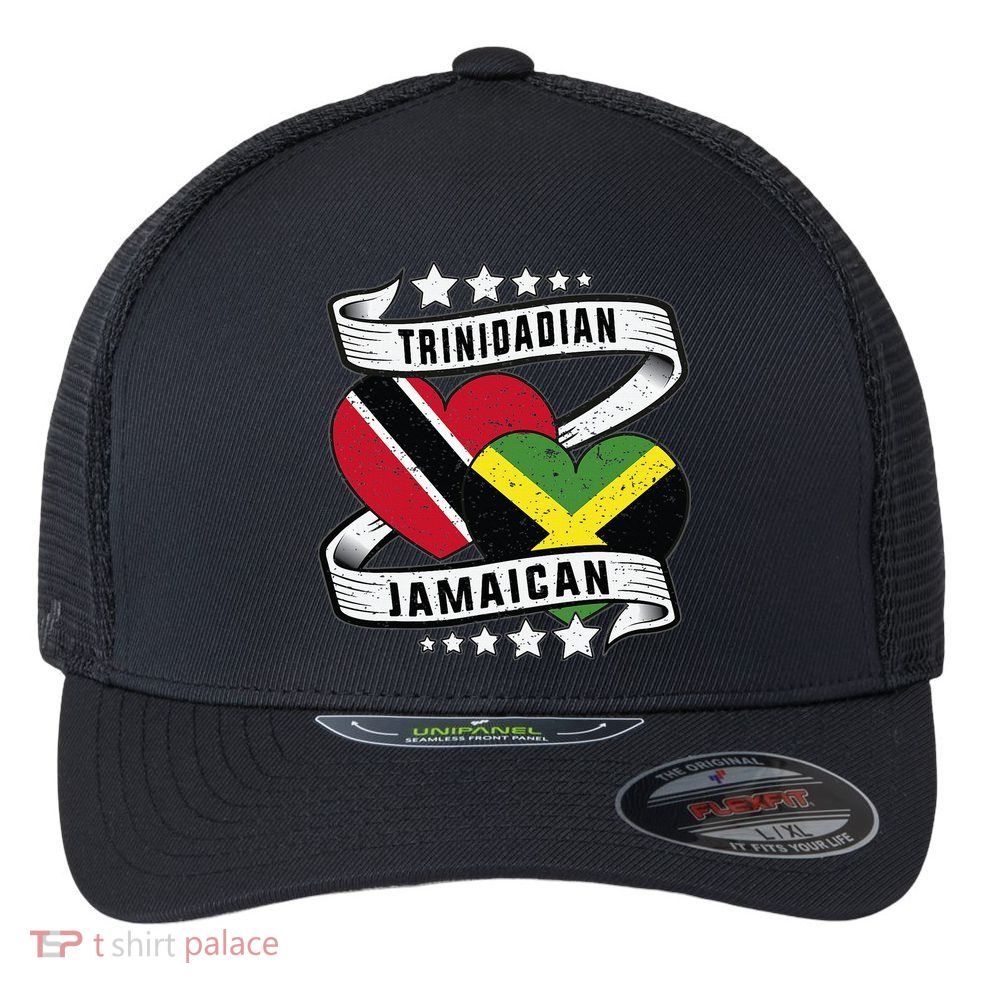 Jamaican Trinidad and half Jamaican flag  Flexfit Unipanel Trucker Cap