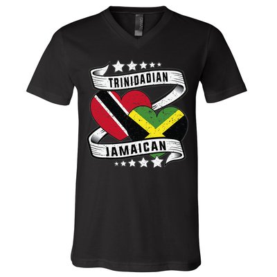 Jamaican Trinidad and half Jamaican flag  V-Neck T-Shirt