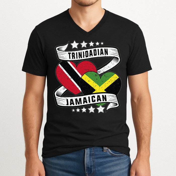 Jamaican Trinidad and half Jamaican flag  V-Neck T-Shirt