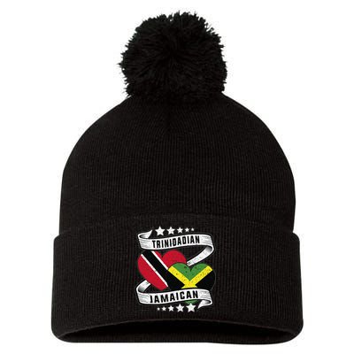 Jamaican Trinidad and half Jamaican flag  Pom Pom 12in Knit Beanie