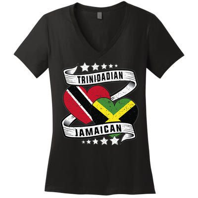 Jamaican Trinidad and half Jamaican flag  Women's V-Neck T-Shirt