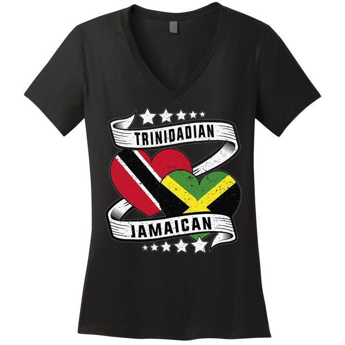 Jamaican Trinidad and half Jamaican flag  Women's V-Neck T-Shirt