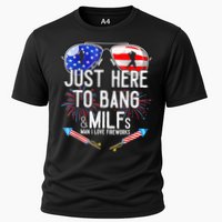 Just-Here To Bang & Milfs Man I Love Fireworks 4th Of July Cooling Performance Crew T-Shirt