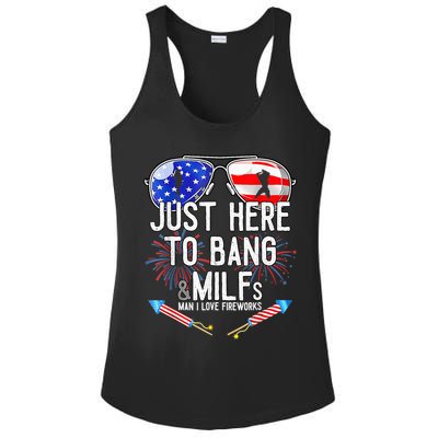Just-Here To Bang & Milfs Man I Love Fireworks 4th Of July Ladies PosiCharge Competitor Racerback Tank