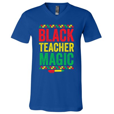 Juneteenth Teacher Black History Month Gift Black Teacher Magic Cute Gift V-Neck T-Shirt