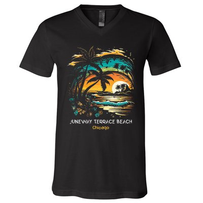 Juneway Terrace Beach Chicago V-Neck T-Shirt