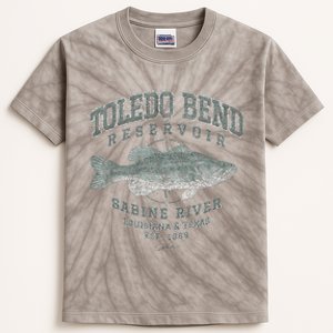 JCombs Toledo Bend Reservoir With Largemouth Bass Kids Tie-Dye T-Shirt