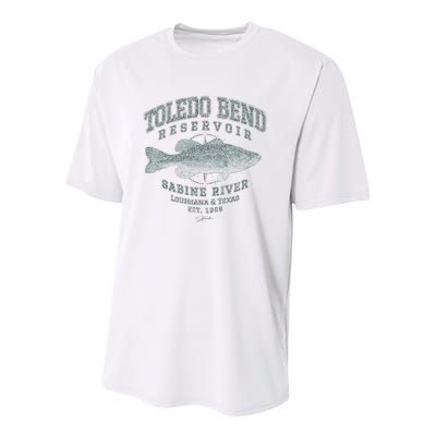 JCombs Toledo Bend Reservoir With Largemouth Bass Youth Performance Sprint T-Shirt