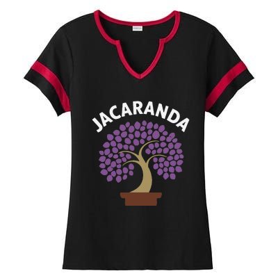 Jacaranda Tree Bonsai Art Purple Blossom Ladies Halftime Notch Neck Tee