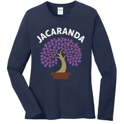 Jacaranda Tree Bonsai Art Purple Blossom Ladies Long Sleeve Shirt