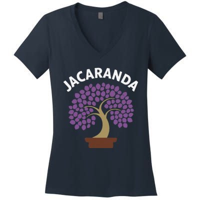 Jacaranda Tree Bonsai Art Purple Blossom Women's V-Neck T-Shirt