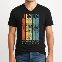 Jesus The Creator Of The Rainbow (Noah And The Ark) V-Neck T-Shirt