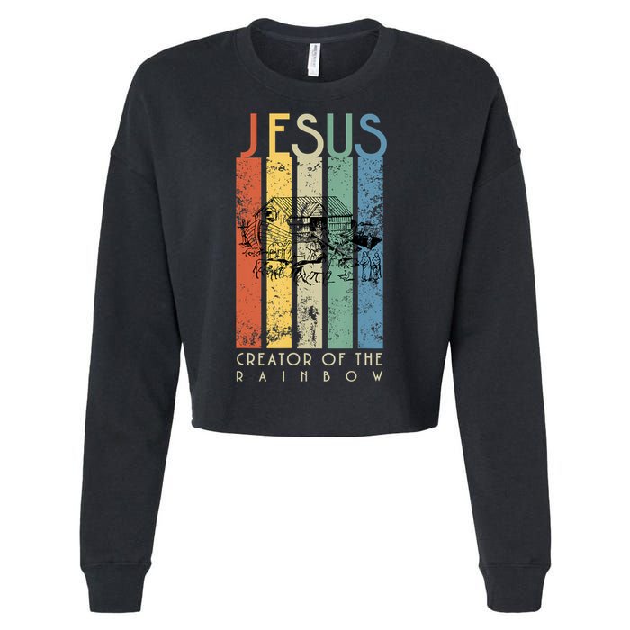 Jesus The Creator Of The Rainbow (Noah And The Ark) Cropped Pullover Crew