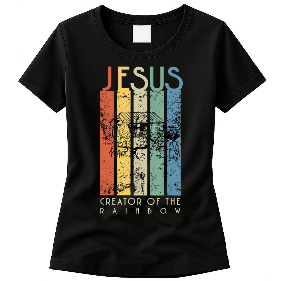 Jesus The Creator Of The Rainbow (Noah And The Ark) Womens T-Shirt