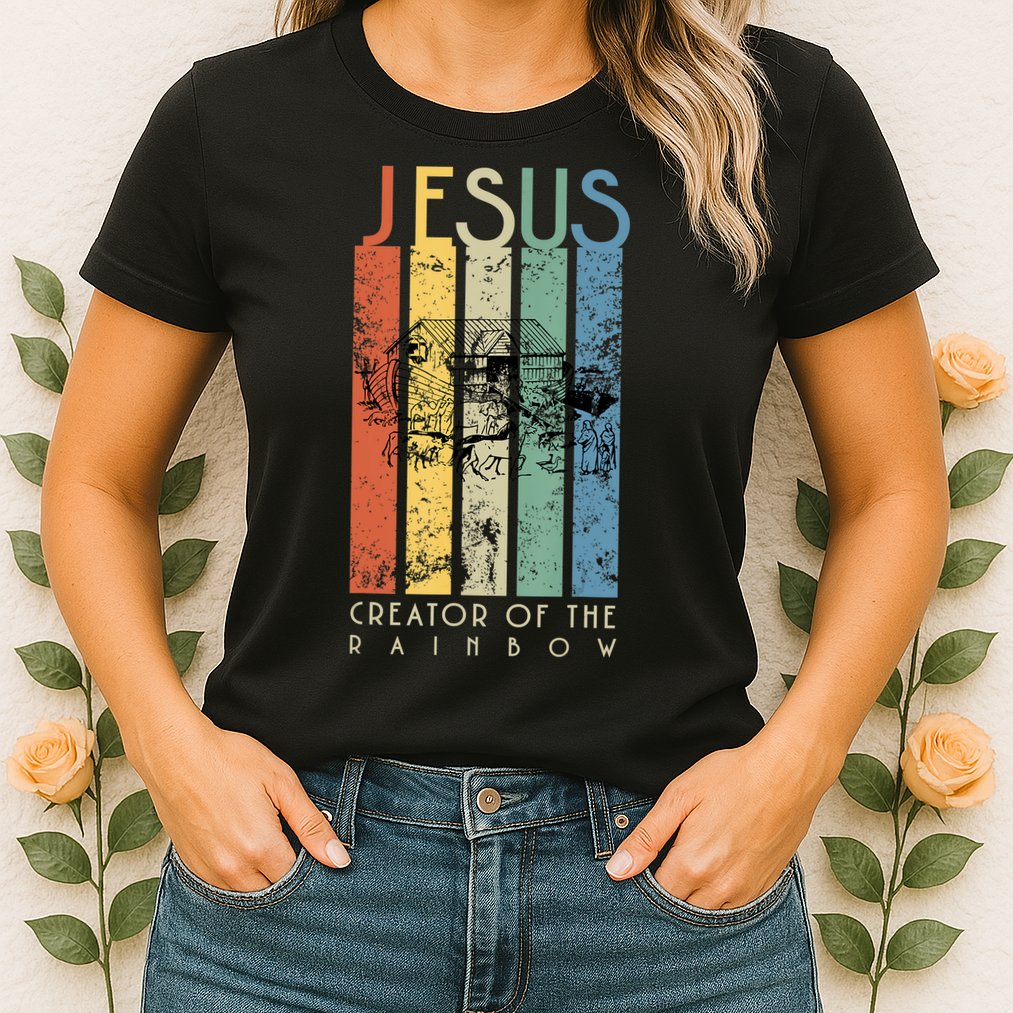 Jesus The Creator Of The Rainbow (Noah And The Ark) Womens T-Shirt