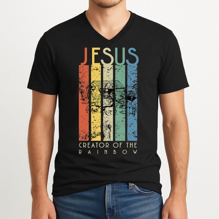 JESUS The Creator Of The Rainbow (Noah And The Ark) V-Neck T-Shirt