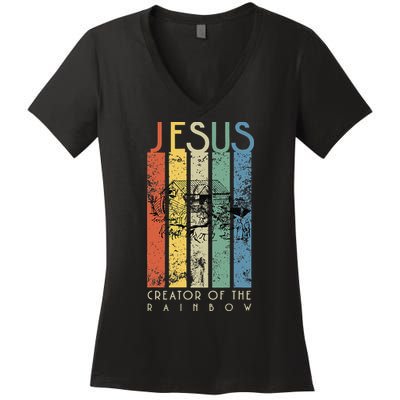 JESUS The Creator Of The Rainbow (Noah And The Ark) Women's V-Neck T-Shirt