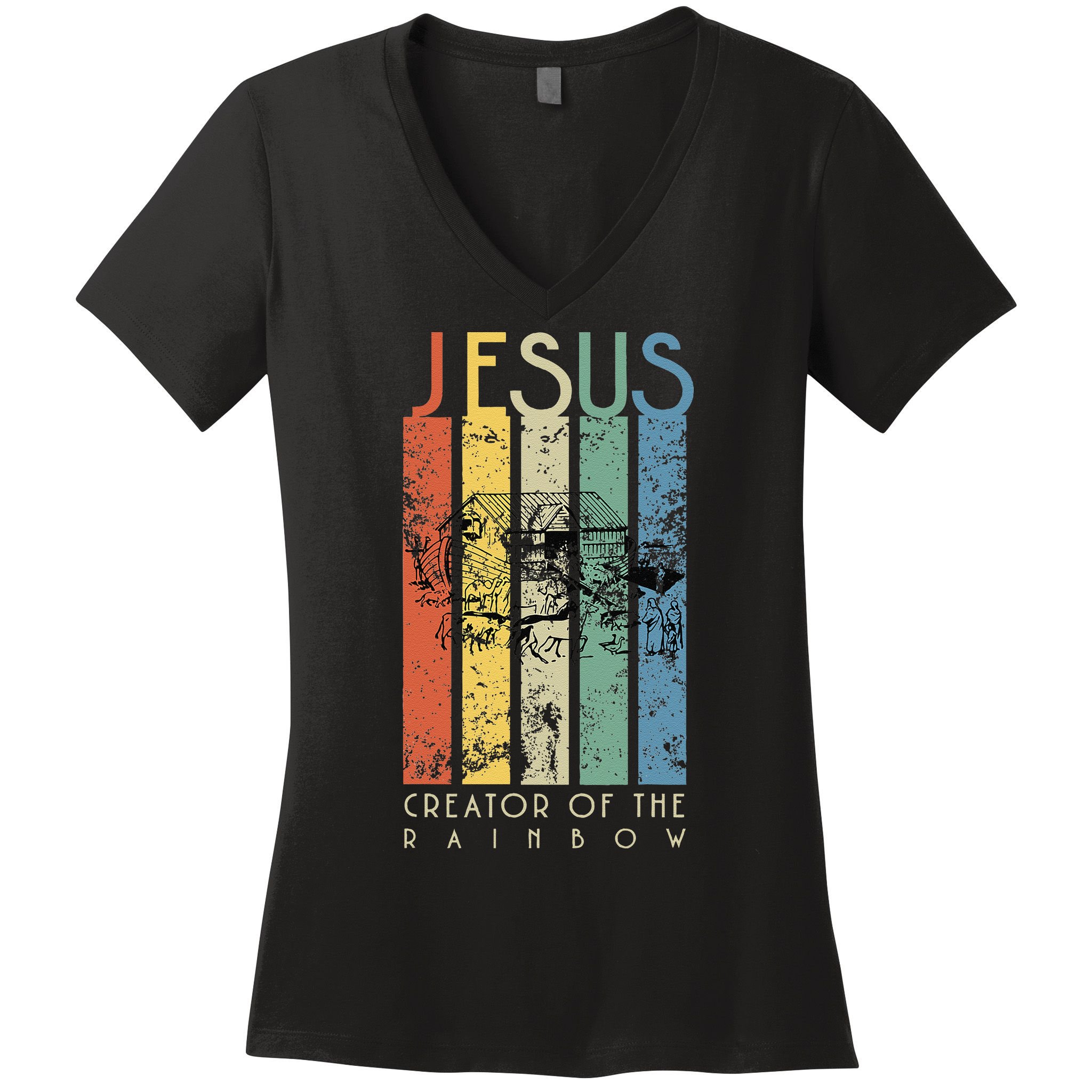JESUS The Creator Of The Rainbow (Noah And The Ark) Women's V-Neck T-Shirt