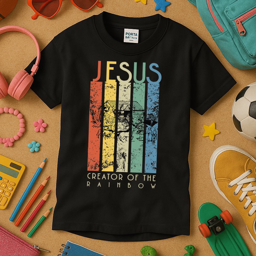 JESUS The Creator Of The Rainbow (Noah And The Ark) Kids T-Shirt