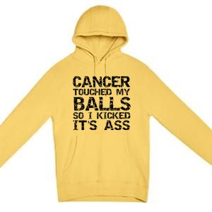 Joke Testicular Cancer Touched My Balls So I Kicked Its Ass Gift Premium Pullover Hoodie