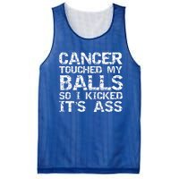 Joke Testicular Cancer Touched My Balls So I Kicked Its Ass Gift Mesh Reversible Basketball Jersey Tank