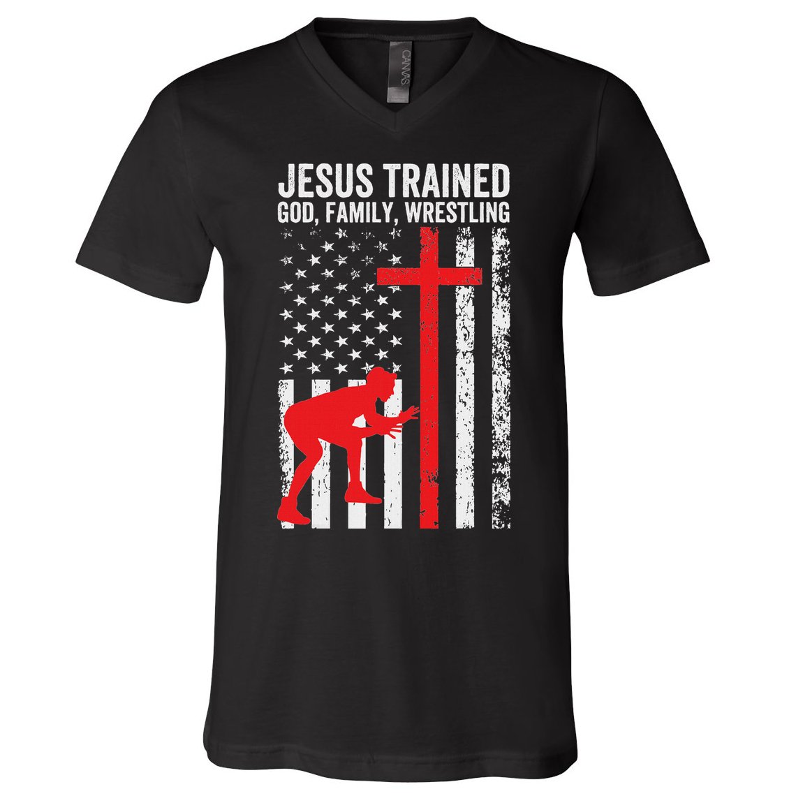 Jesus Trained Christian Wrestler Wrestling V-Neck T-Shirt