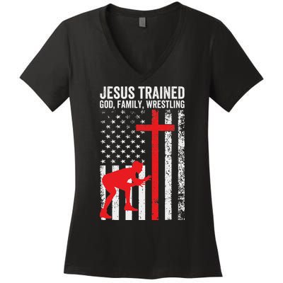 Jesus Trained Christian Wrestler Wrestling Women's V-Neck T-Shirt