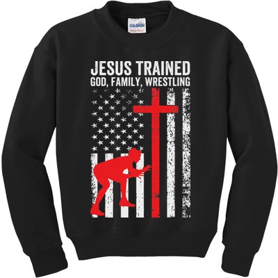 Jesus Trained Christian Wrestler Wrestling Kids Sweatshirt
