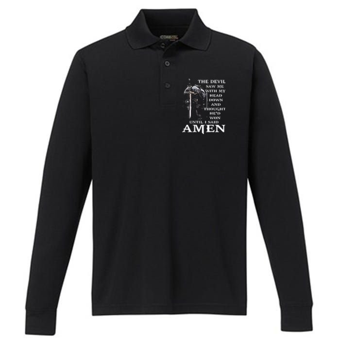 Jesus The Devil Saw Me With My Head Down Performance Long Sleeve Polo