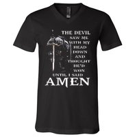 Jesus The Devil Saw Me With My Head Down V-Neck T-Shirt