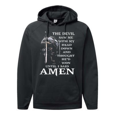 Jesus The Devil Saw Me With My Head Down Performance Fleece Hoodie