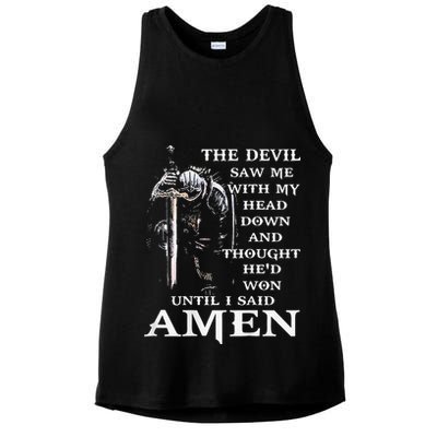 Jesus The Devil Saw Me With My Head Down Ladies PosiCharge Tri-Blend Wicking Tank